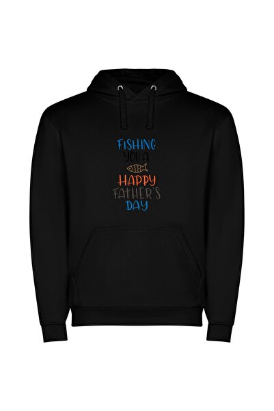 iLovePrints Fishing Dad's Happy Day Φούτερ με κουκούλα σε χρώμα Μαύρο