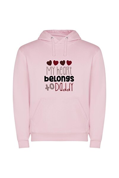 iLovePrints Daddy's February Love Emblem Φούτερ με κουκούλα σε χρώμα Ροζ
