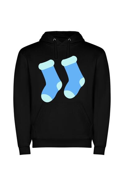 iLovePrints Fashionable Blue Sock Duo Φούτερ με κουκούλα σε χρώμα Μαύρο