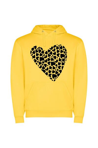 iLovePrints Hearts Unleashed: Black & White Φούτερ με κουκούλα σε χρώμα Κίτρινο