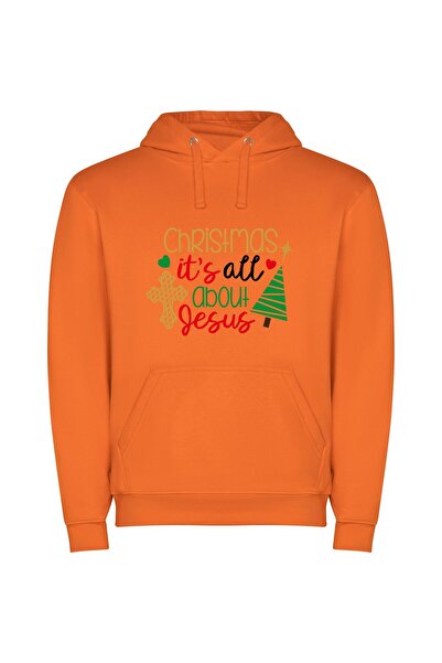 iLovePrints Jesus' Joyous Holiday Φούτερ με κουκούλα σε χρώμα Πορτοκαλί