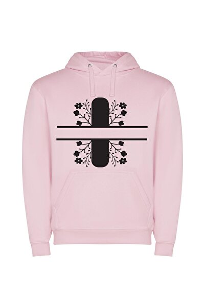 iLovePrints Monochrome Floral Elegance Φούτερ με κουκούλα σε χρώμα Ροζ