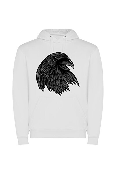 iLovePrints Crow's Noir Portrait Φούτερ με κουκούλα σε χρώμα Λευκό