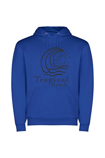 iLovePrints Monochrome Tropical Paradise Φούτερ με κουκούλα σε χρώμα Μπλε