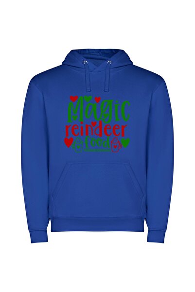 iLovePrints Merry Magic Reindeer Feast Φούτερ με κουκούλα σε χρώμα Μπλε