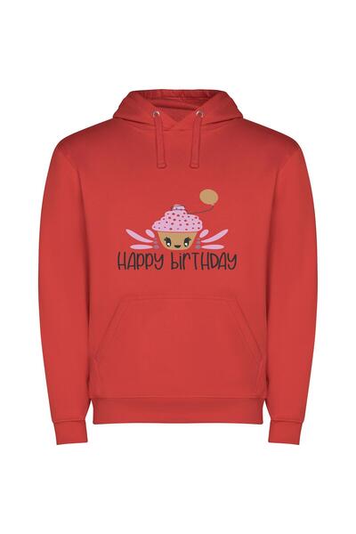iLovePrints Balloon-topped Birthday Cupcake Φούτερ με κουκούλα σε χρώμα Κόκκινο