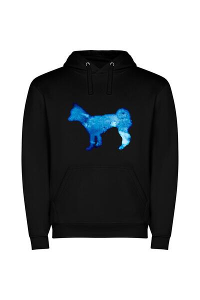 iLovePrints Blue Silhouette Inspired Φούτερ με κουκούλα σε χρώμα Μαύρο
