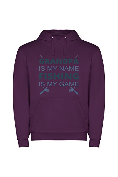 iLovePrints Glamorous Fishing Grandad Φούτερ με κουκούλα σε χρώμα Μωβ