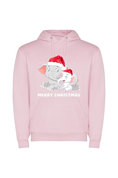 iLovePrints Festive Elephant Extravaganza Φούτερ με κουκούλα σε χρώμα Ροζ