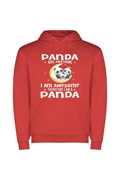 iLovePrints Pandas in Lunar Bliss Φούτερ με κουκούλα σε χρώμα Κόκκινο