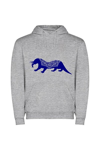 iLovePrints Blue Panther: Majestic Zoomorphic Φούτερ με κουκούλα σε χρώμα Γκρι