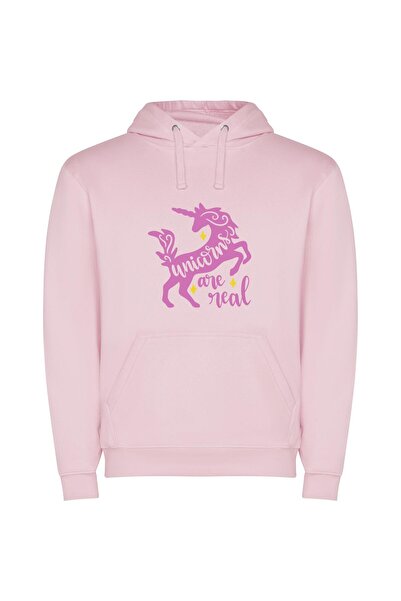 iLovePrints Real Unicorns, Magical Reality Φούτερ με κουκούλα σε χρώμα Ροζ