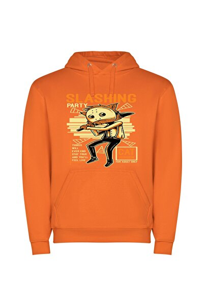 iLovePrints Feline Swing: Pop-Cat Art Φούτερ με κουκούλα σε χρώμα Πορτοκαλί