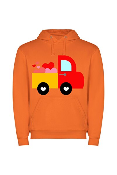 iLovePrints Heart-Filled Truck in Color Φούτερ με κουκούλα σε χρώμα Πορτοκαλί