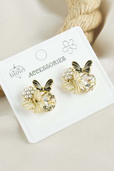 Generic Brand Butterfly Stone Pearl Enamel Earrings