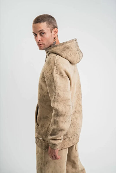 UFC 1985 TOP BRAND Unisex double oversize hooded washed sweatshirt - beige
