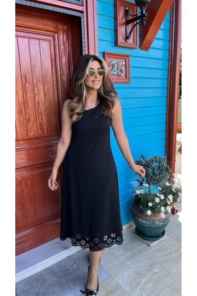 Wear Up Women's Sleeveless Skirt Tip Laser Cut Floral Pattern Midi Length Jan...