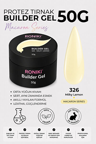 RONIKI Macaron Collection Builder Gel Milky Lemon 50 G – Tereyağı Sarısı Prot...