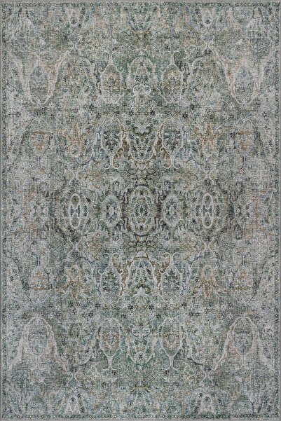 ARTLOOP Folk Yeşil Vintage Klasik Madalyon Desenli Dokuma Tabanlı Şönil Halı ...
