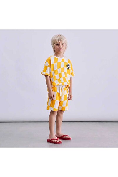 Erkek Çocuk Alt - Üst Takım Sarı Damalı T-shirt ve Şort Set