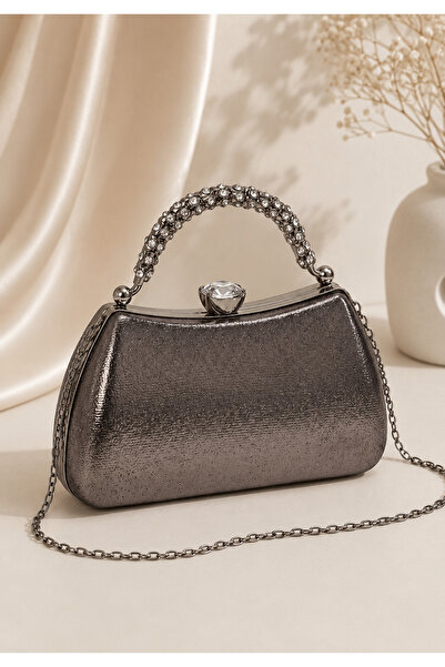 Famels Evening Dress Bag Black Stone Handle Evening Dress Bag Handbag/Silver ...