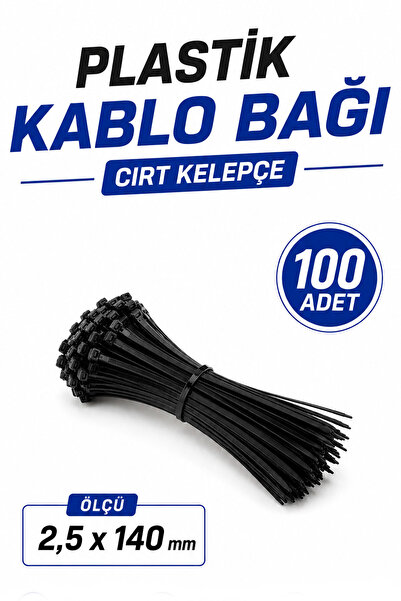Badem10 Plastik Kablo Bağı Cırt Kelepçe 2,5x140 mm 100 Adet Siyah Kablo Düzen...