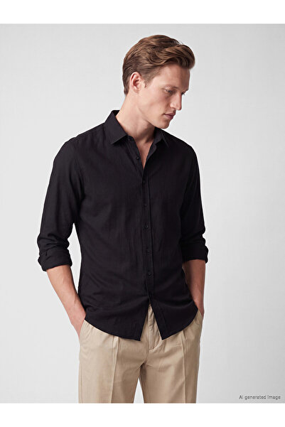 LC Waikiki Vizyon New Season Black Regular Fit Men's Shirt