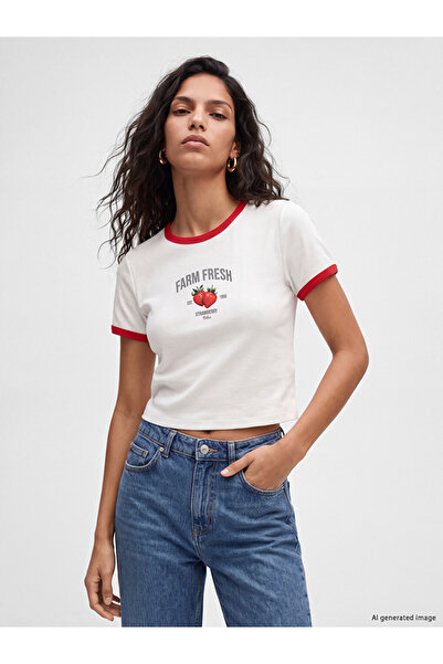 LC Waikiki White Crew Neck Strawberry Printed Women's T-Shirt
