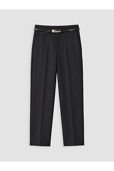 LC Waikiki Black Women's Fabric Trousers with Belt at the Waist
