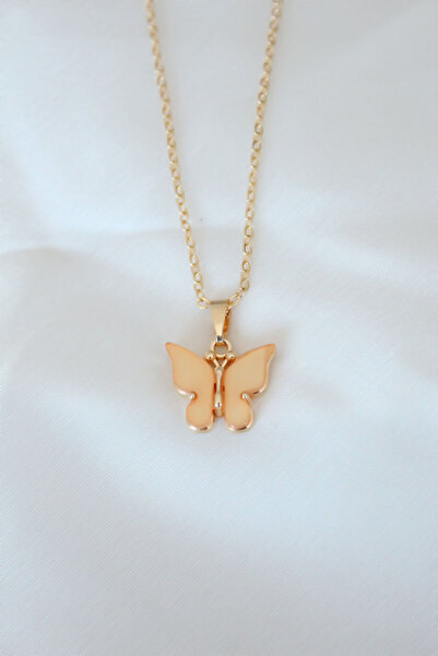 deluxe takı ve giyim Gold Plated Yellow Color Pearlescent Butterfly Necklace