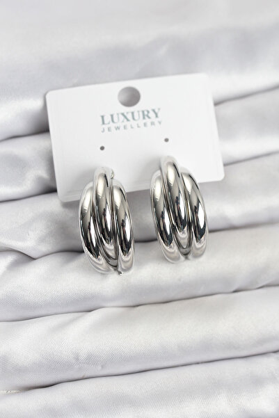 DMR Elegance Silver Color Brass Half Hoop Model Women's Earrings