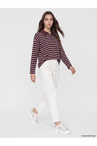 LC Waikiki Ecru Elastic Waist Gabardine Women's Trousers