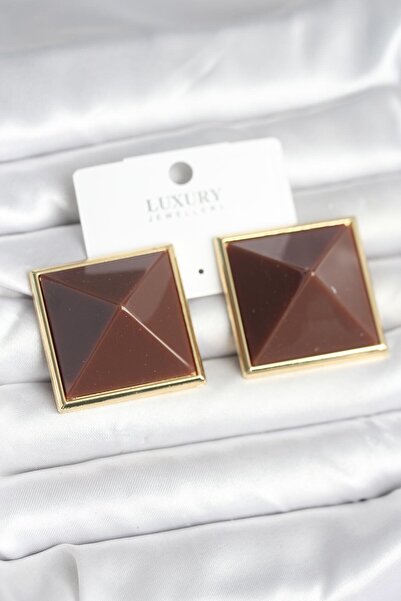 DMR Elegance Brass Gold Color Brown Pyramid Model Women's Earrings