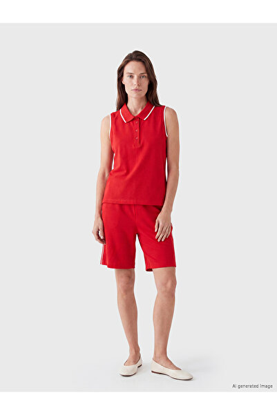 LC Waikiki Red Elastic Waist Striped Women's Shorts