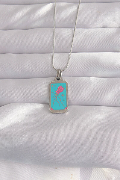 DMR Elegance 316L Steel Silver Color Blue Enamel Tarot Pendant