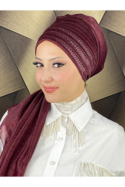 MY UKİYO STORE YELPAZE MODEL TESETTÜR TAŞ BASKILI DRAPELİ SİMLİ ABİYE BONE ŞAL