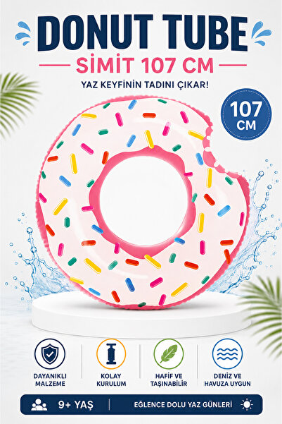 NeoThings Donut Tube Şişme Deniz Simidi 107 Cm Büyük Boy Havuz Simidi Deniz S...
