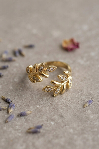 ARMÜZ Gold Color Olive Branch Leaf Patterned Adjustable Zircon Stone Women's ...