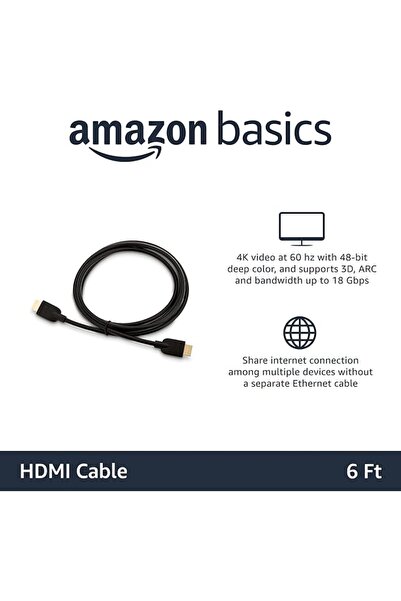 Amazon basics كابل HDMI 4K بطول 1.8 متر، عبوة من 24 قطعة - سرعة عالية 18 جيجا...