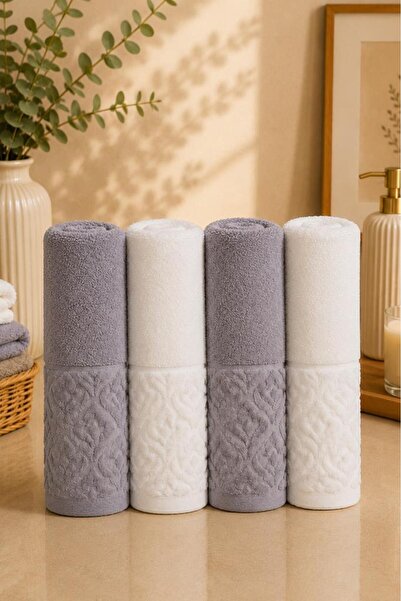 Çeyiz Diyarı Koza 100% Cotton Bath Set 4 Pieces Gray - Ecru