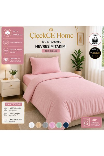 Çiçekce Home evinize renk katar طقم غطاء لحاف مفرد مصنوع من قماش قطني 100% عا...