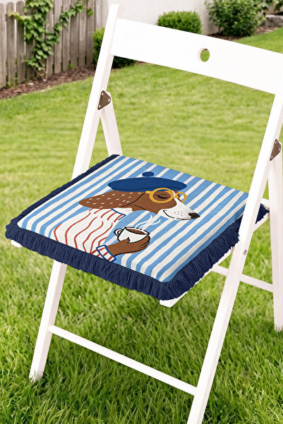 Realhomes Coffee-Colored Beret-Wearing Dog Figured Fringed Zippered Chair Cus...