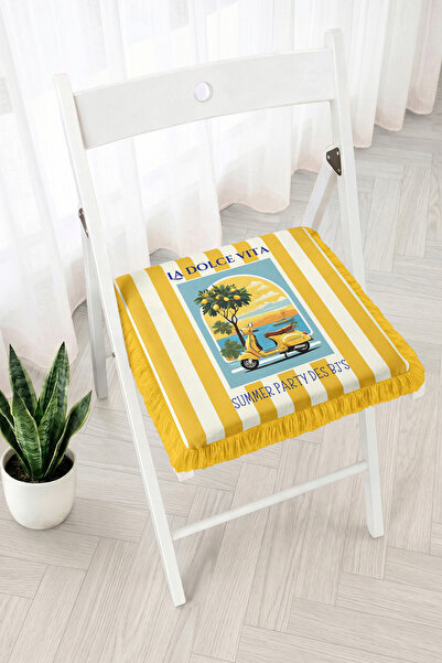 Realhomes La Dolce Vita Written Scooter and Summer Themed Striped Fringed Zip...