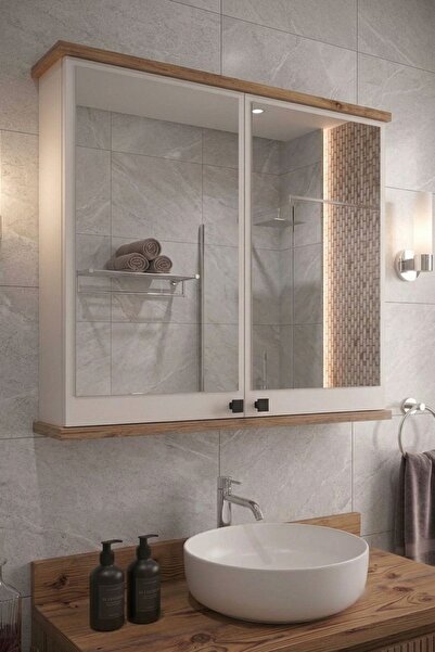 Orysa Design AD-1 Banyo Dolabı, 2 Kapaklı Lavabo Üstü Aynalı Banyo Dolabı - B...