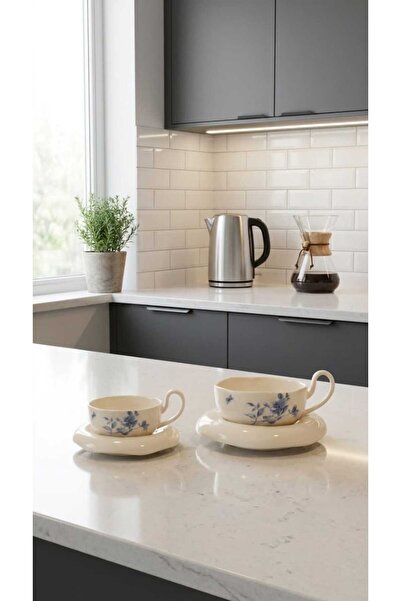 Generic طقم أكواب شاي أو قهوة مع صحون سيراميك بتصميم أنيق للضيافة اليومية أبي...