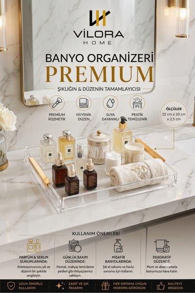 VİLORA HOME Gold Detailed Presentation Tray Tea Coffee Serving Tray & Multi-Purpose Organizer (1 Pc)
