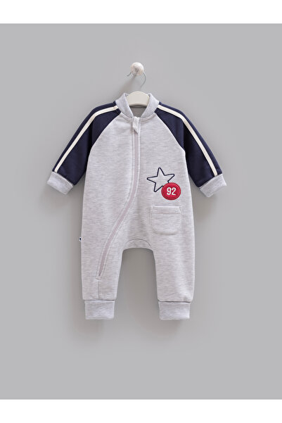 Caramell 3 Thread Baby Boy Overalls Cotton Cross Zipper Star Detailed Color B...