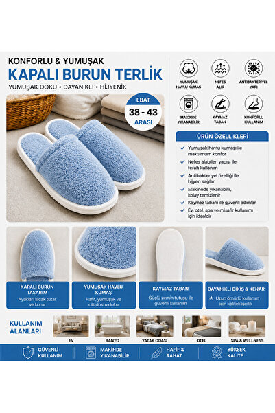 Genel Markalar Kapalı Burun Havlu Ev Terliği Kaymaz Taban Yumuşak Unisex