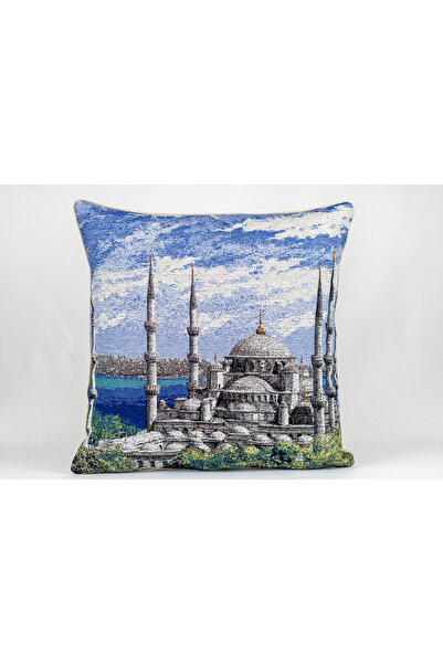 Dokuma İstanbul Temalı Sulatnahmet Camii Desenli Goblen Kırlent Kılıfı
