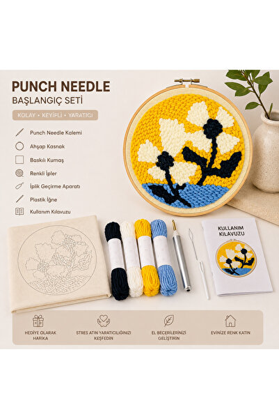 DNZt Punch Needle Başlangıç Kiti Kasnaklı Nakış Seti – İğneli Nakış DIY Hobi ...